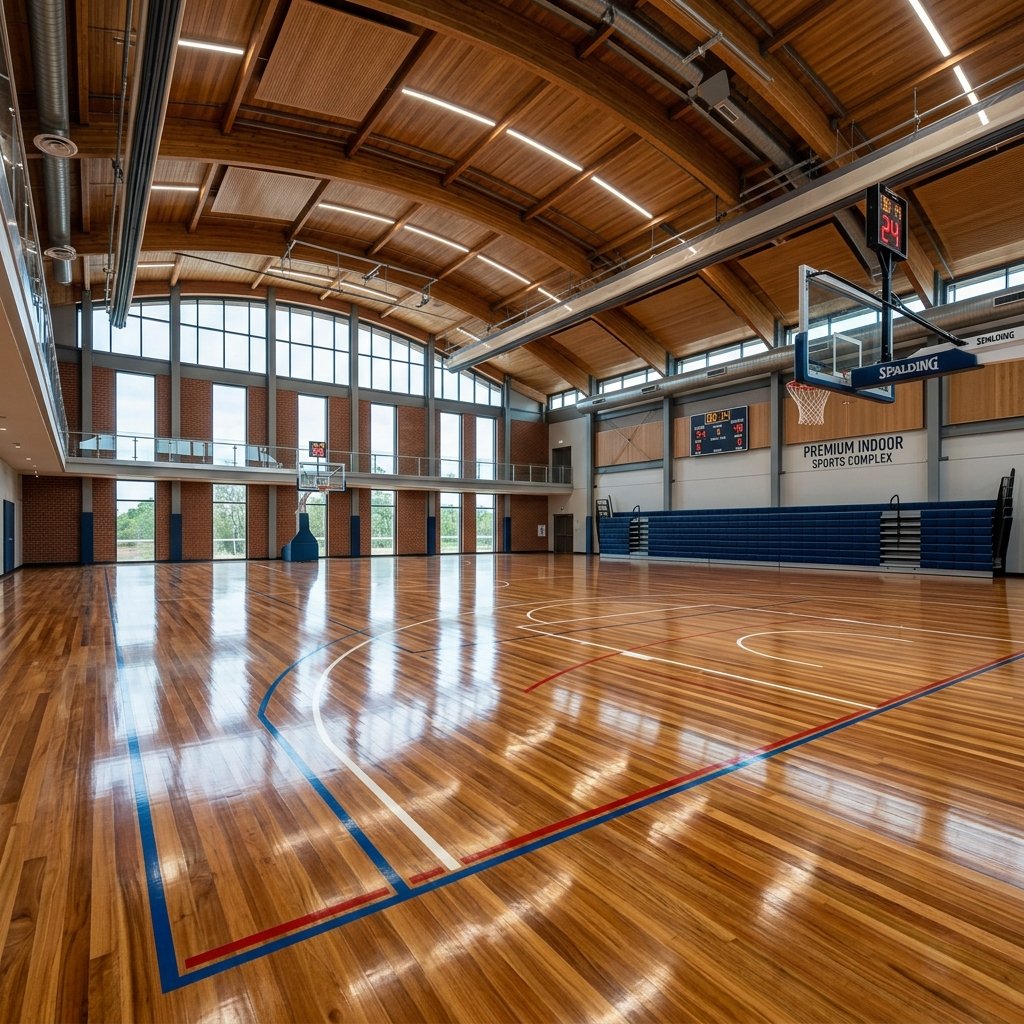 Premium maple hardwood indoor gymnasium floor