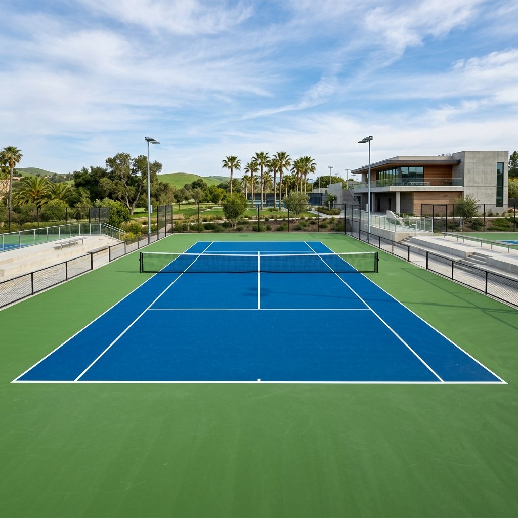 ITF classified acrylic blue tennis court